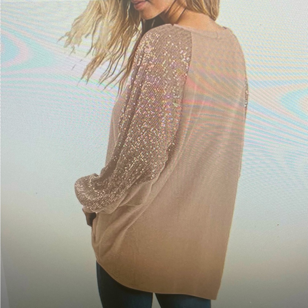 Women’s Sequin Long Sleeve Top - Picture 2 of 5